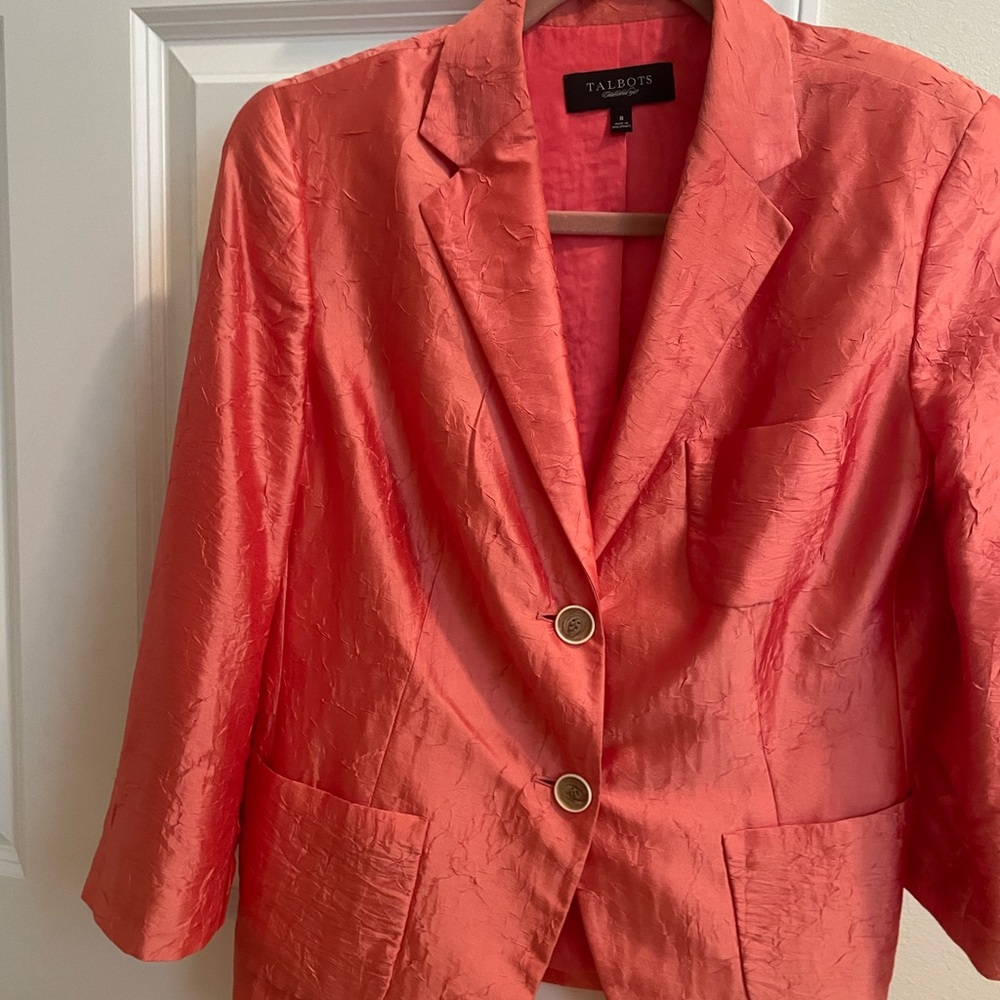 Talbots Pink Blazer with Textured Fabric and Notched. Peach color